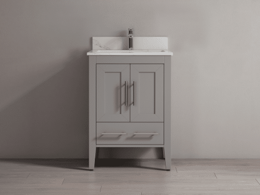 SHERWOOD SOLID WOOD VANITY SW-23-24-CG CASHMERE GREY CABINET WITH WHITE QUARTZ TOP 24IN (W) X 22IN (D) X 33IN (H)