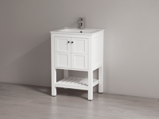 SHERWOOD SOLID WOOD VANITY SW-14-24-W GLOSS WHITE CABINET WITH CERAMIC BASIN 24IN (W) X 18IN (D) X 35IN (H)