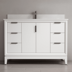 SHERWOOD SOLID WOOD VANITY SW-24-48-W MATTE WHITE CABINET WITH WHITE QUARTZ TOP 48IN (W) X 22IN (D) X 35IN (H)