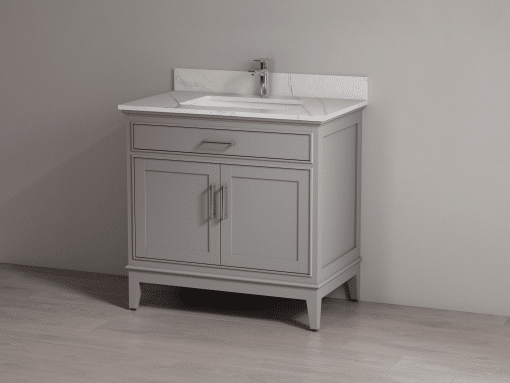 SHERWOOD SOLID WOOD VANITY SW-24-36-CG CASHMERE GREY CABINET WITH CALACATTA QUARTZ TOP 36IN (W) X 22IN (D) X 35IN (H)