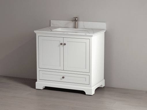 SHERWOOD SOLID WOOD VANITY SW-26-36-W MATTE WHITE CABINET WITH CALACATTA QUARTZ TOP 36IN (W) X 22IN (D) X 35IN (H)