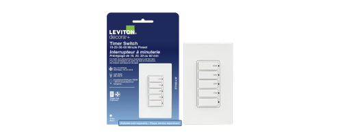 LEVITON DT160-742 DECORA 60 MINUTE DIGITAL COUNTDOWN TIMER WITH WALLPLATE