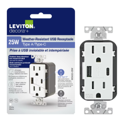 LEVITON W5633-742 WEATHER RESISTANT USB TYPE A/C  RECEPTACLE 15A